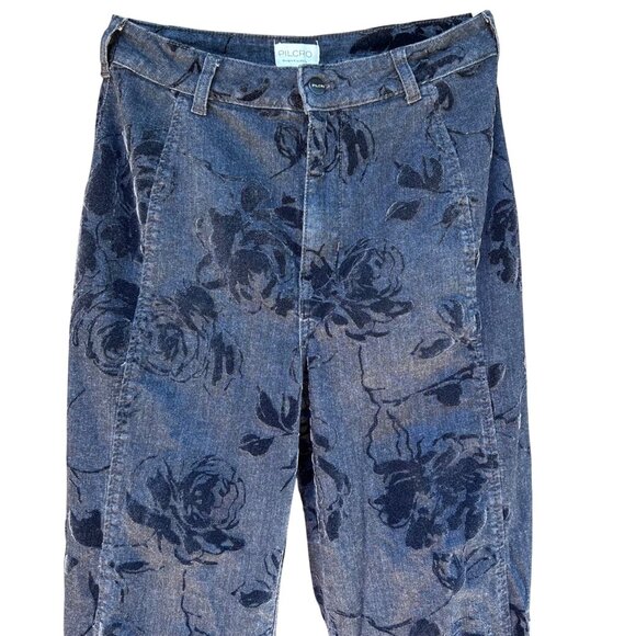 Anthropologie Pilcro Flare Wide Leg Floral Velvet Jeans 30T - Picture 2 of 11